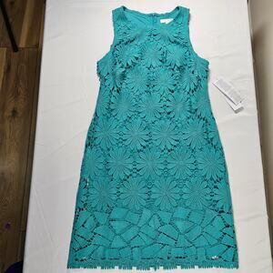 London Times Petite Lace Dress Womens 8P Teal Cocktail Wedding Guest NWT